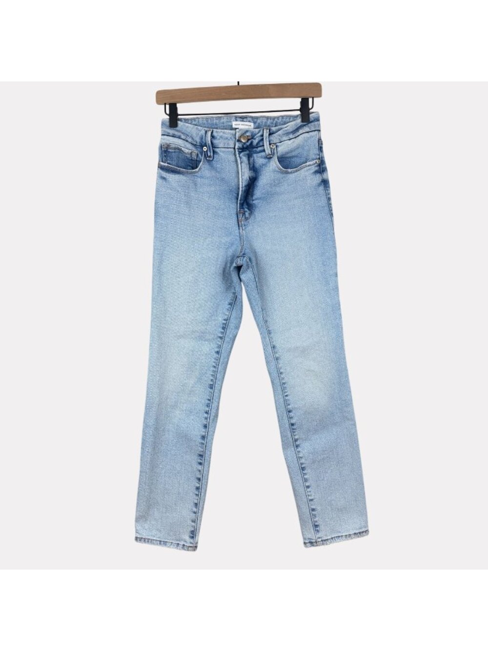 Good American Light Wash Straight Leg Jeans Womens 4/27 Blue Five Pocket Zip Fly